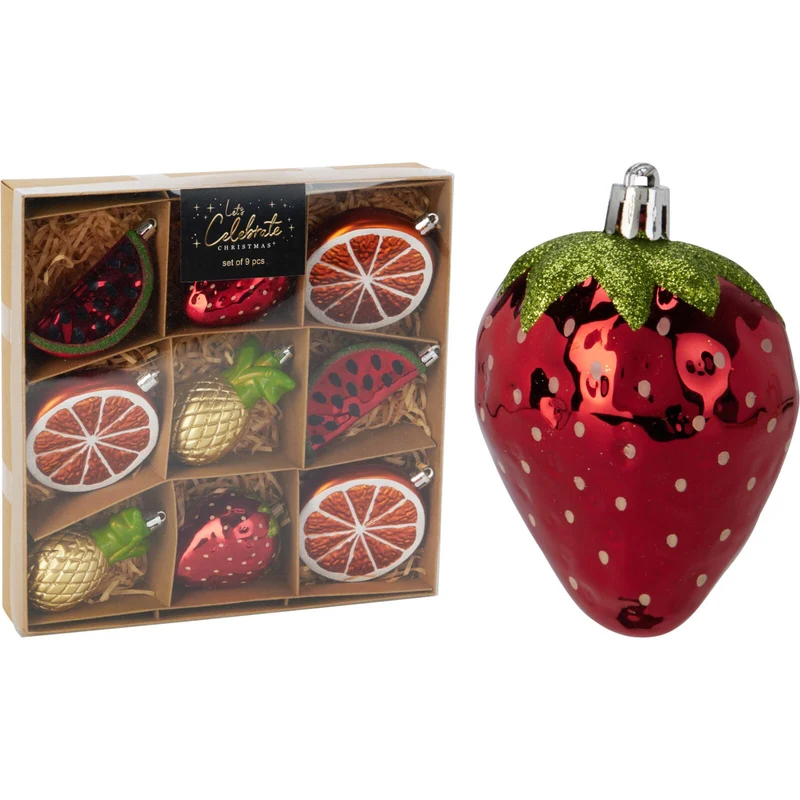 Set of 9 Fruit-Themed Christmas Tree Ornaments | Fruit Hanging Decorations