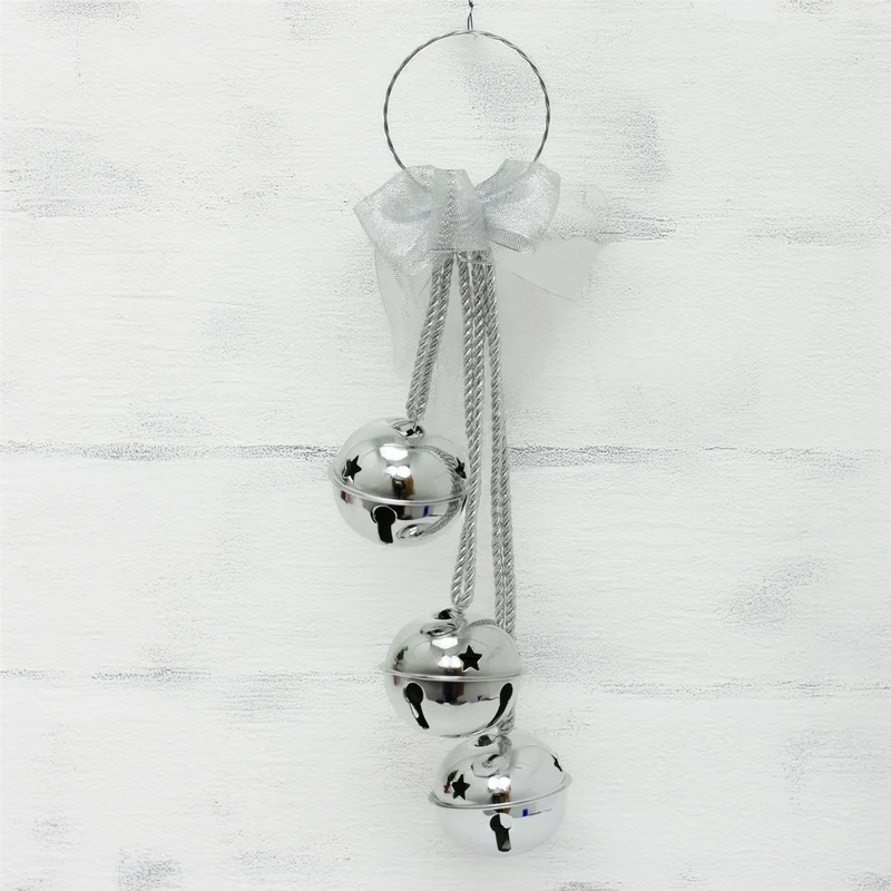 Extra Large Silver Christmas Jingle Bells Door Hanger | Hanging Bell Garland