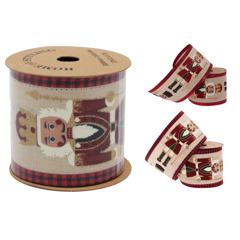 Luxury Nutcracker Wired Christmas Ribbon | Festive Ribbon Gift Wrapping & Craft
