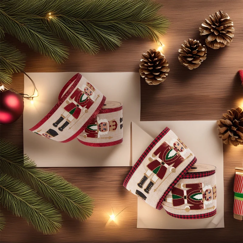 Luxury Nutcracker Wired Christmas Ribbon | Festive Ribbon Gift Wrapping & Craft