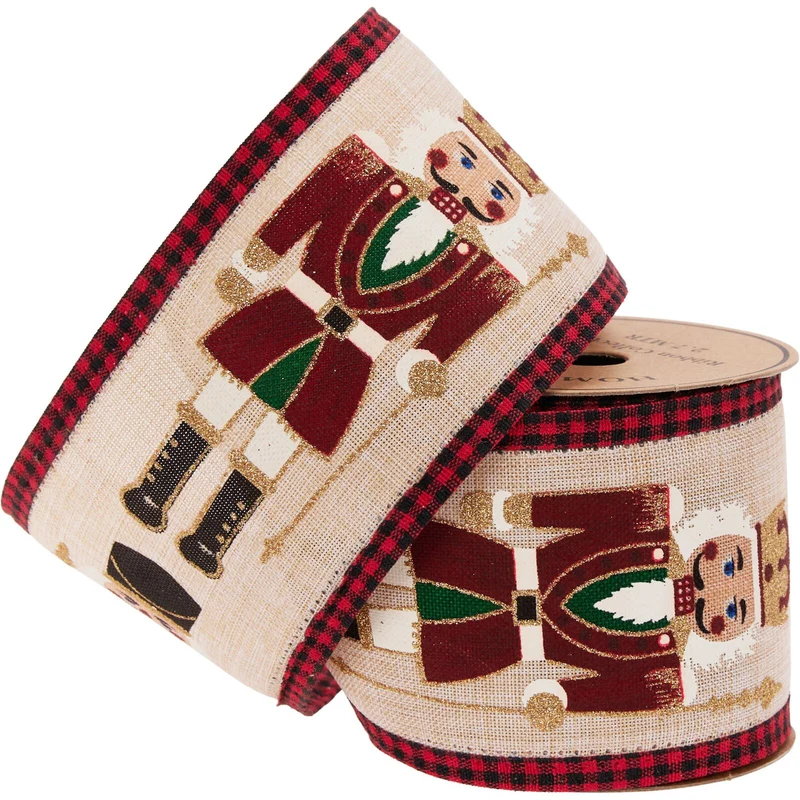 Luxury Nutcracker Wired Christmas Ribbon | Festive Ribbon Gift Wrapping & Craft