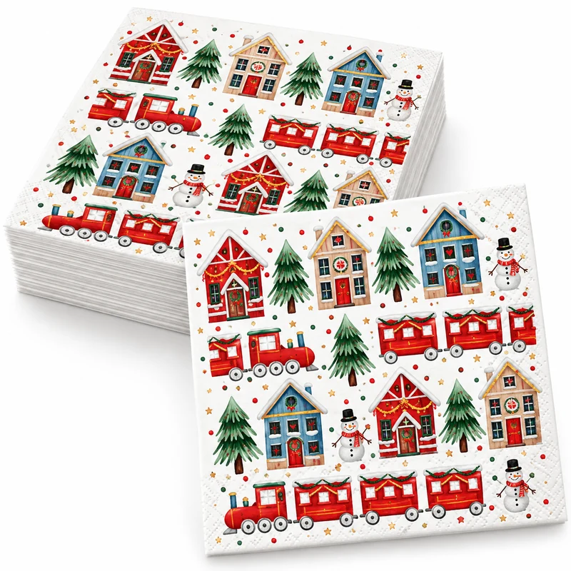 Servietten Winterdorf mit Zug 33 × 33 cm 20er 3-lagig