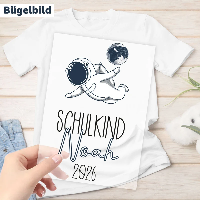 Bügelbild - Schulkind - Wunschname & Wunschjahr - Astronaut