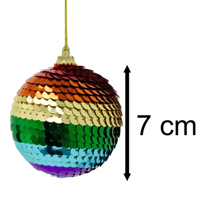 Rainbow Sequin Christmas Bauble | Multicoloured Christmas Tree Ornament - 7cm