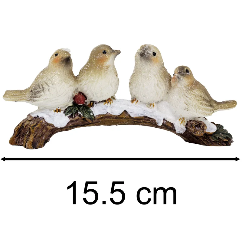 Festive Snowbirds on a Branch | 4 Bird Christmas Wildlife Ornament Figurine