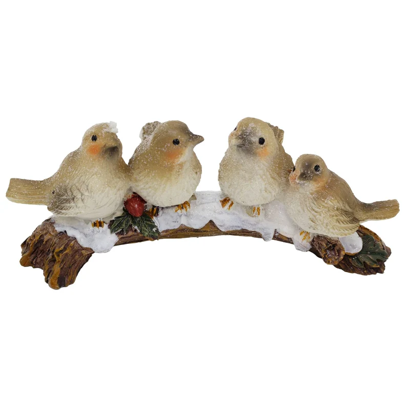 Festive Snowbirds on a Branch | 4 Bird Christmas Wildlife Ornament Figurine