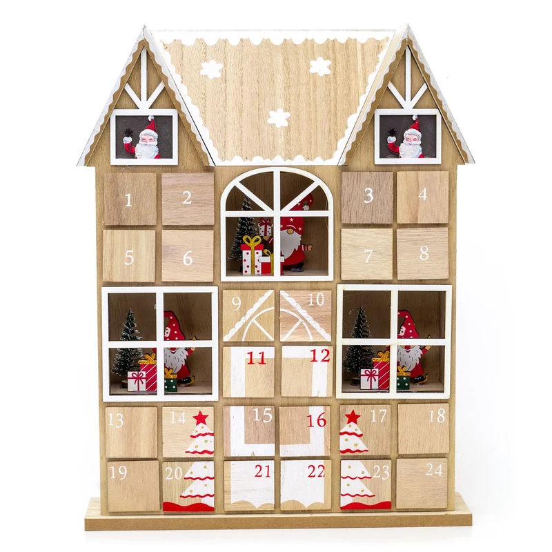 Santa House Advent Calendar with 24 Drawers | Wooden Christmas Advent Calendar