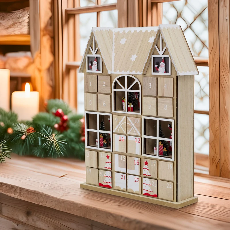 Santa House Advent Calendar with 24 Drawers | Wooden Christmas Advent Calendar