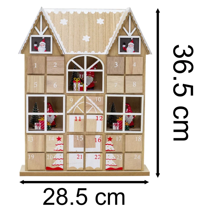 Santa House Advent Calendar with 24 Drawers | Wooden Christmas Advent Calendar