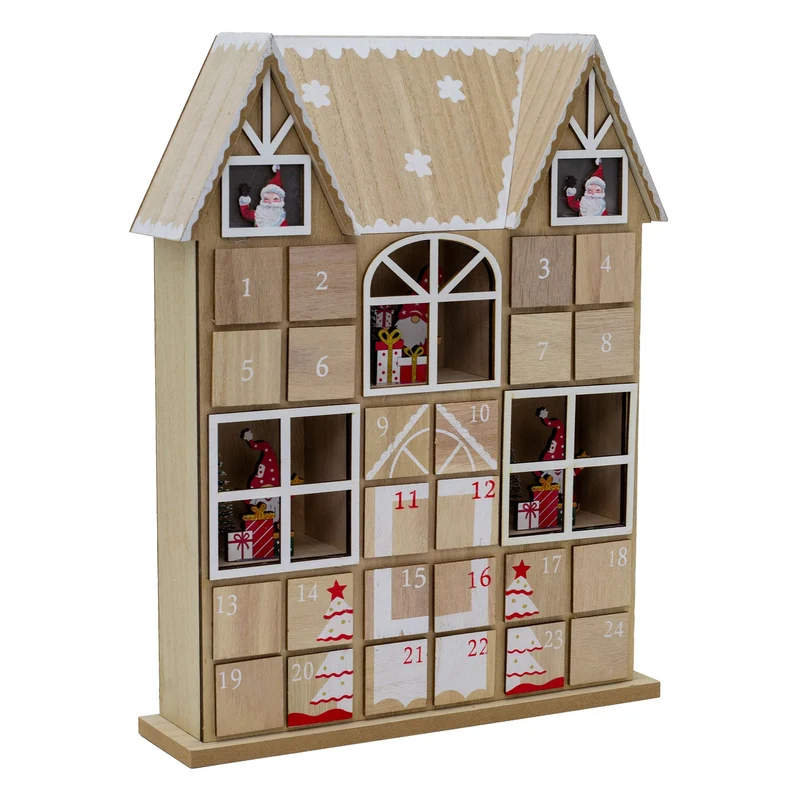 Santa House Advent Calendar with 24 Drawers | Wooden Christmas Advent Calendar