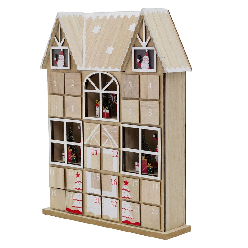 Santa House Advent Calendar with 24 Drawers | Wooden Christmas Advent Calendar