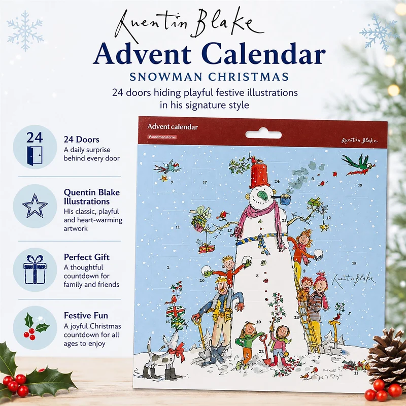 Quentin Blake Snowman Christmas Picture Advent Calendar, 21.3cm 24 Door