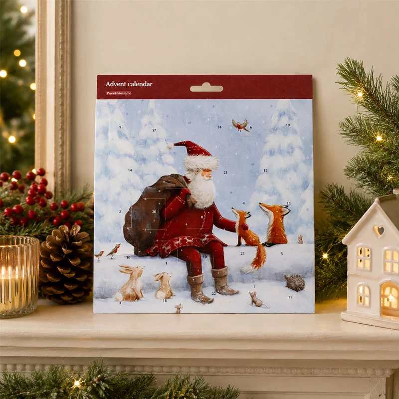 Santa and Foxes Traditional Picture Christmas Advent Calendar, 21.3cm 24 Door