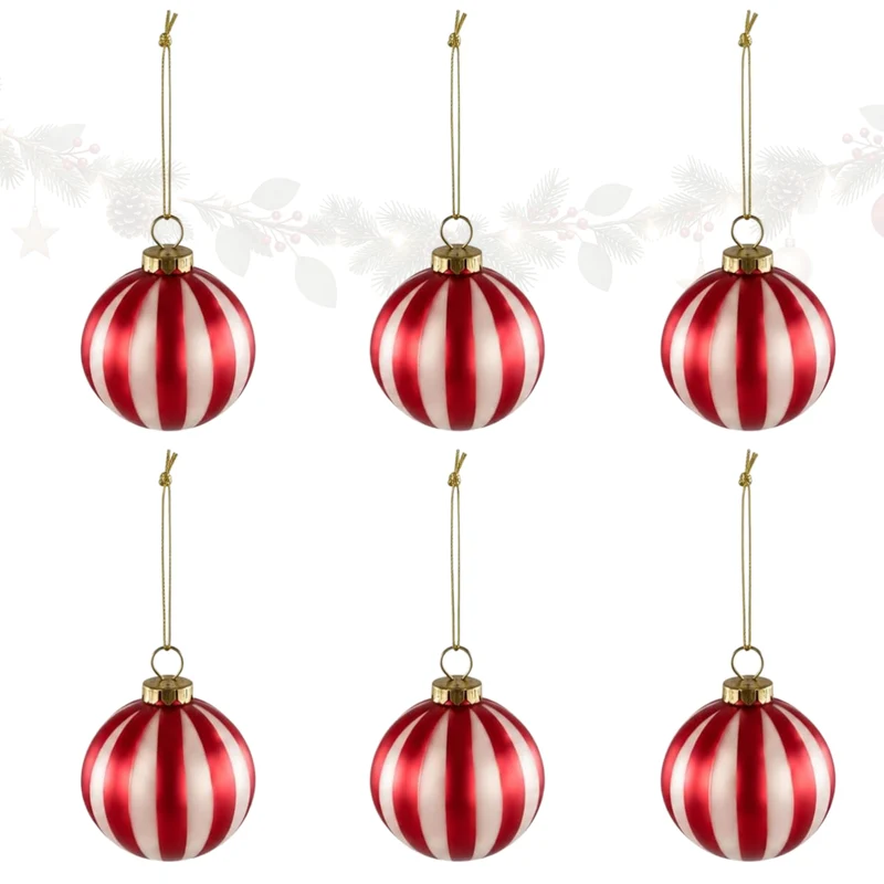 Christbaumkugeln 6er Set aus Glas – Candy Stripe in Rot und Weiß, 6 cm