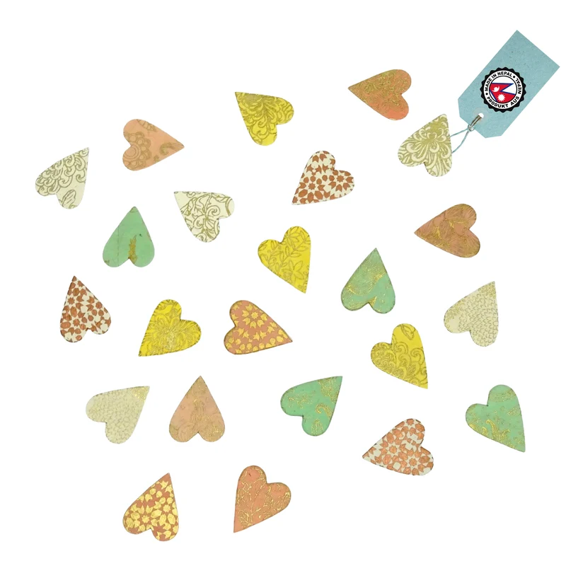 Streudeko Herzen Gold 24er-Set aus Naturpapier 3 x 4 cm handgefertigt in Nepal