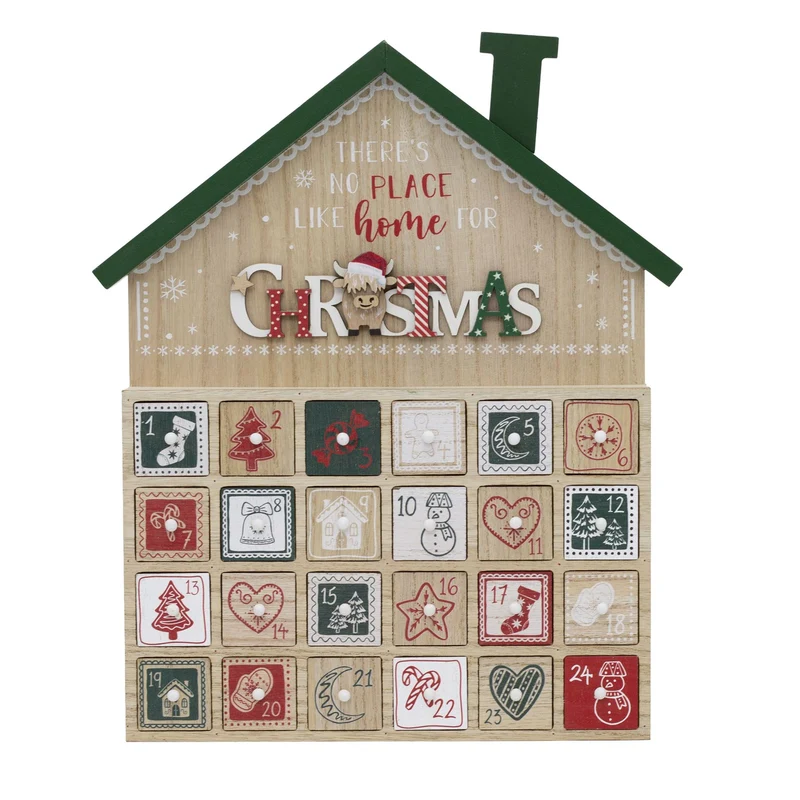 Wooden House Highland Cow Christmas Advent Calendar | Fill Your Own Calendar