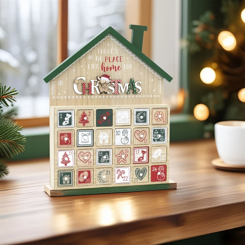 Wooden House Highland Cow Christmas Advent Calendar | Fill Your Own Calendar