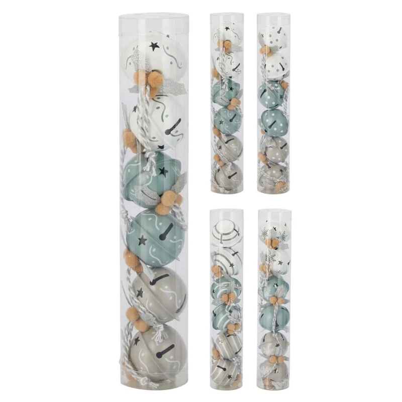 Set of 6 Small Pastel Jingle Bells | Christmas Tree Hanging Ornaments - 4cm