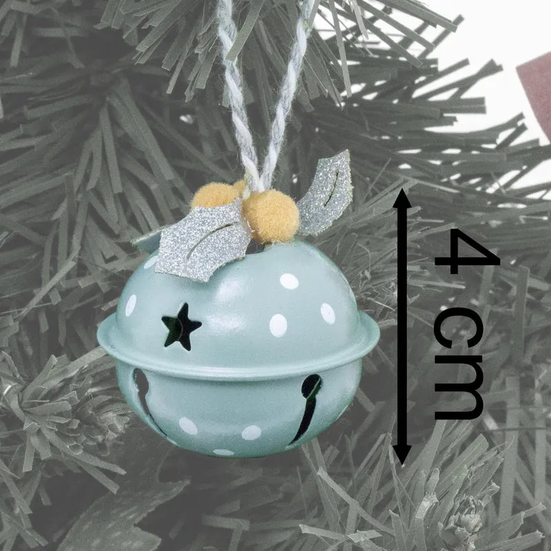 Set of 6 Small Pastel Jingle Bells | Christmas Tree Hanging Ornaments - 4cm