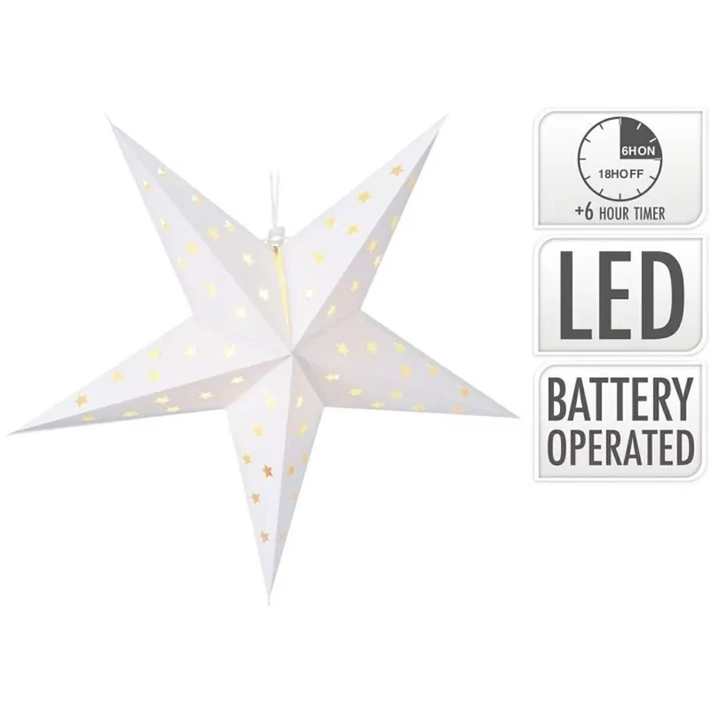 White LED Christmas Star | Christmas Paper Star Light Hanging Decoration - 60cm