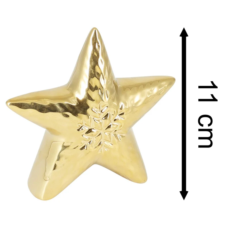 Gold Ceramic Christmas Star | Golden Star Ornament Festive Decoration - 11cm
