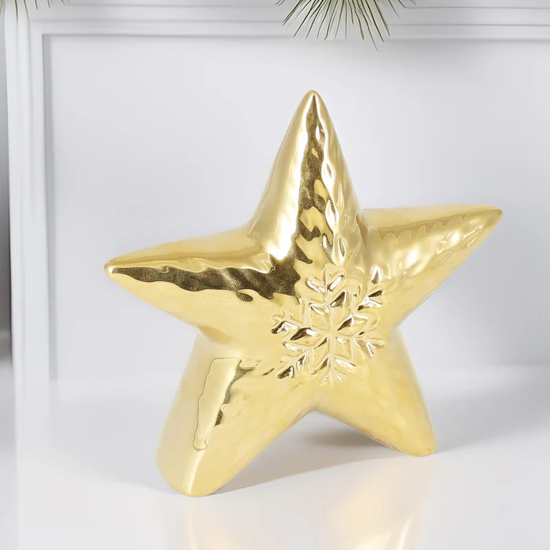 Gold Ceramic Christmas Star | Golden Star Ornament Festive Decoration - 11cm