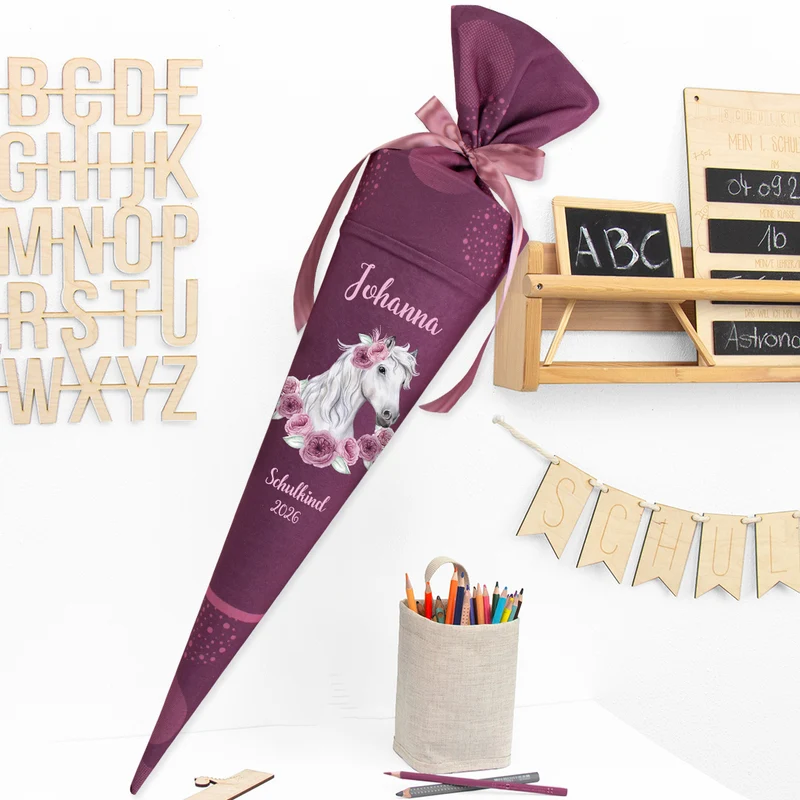 Deine Schultüte aus Stoff mit Wunschname - Mädchen Modell 6 - 70 cm