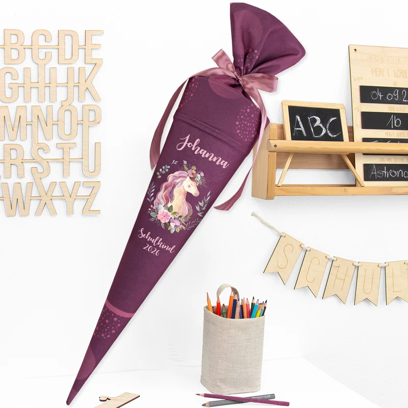 Deine Schultüte aus Stoff mit Wunschname - Mädchen Modell 6 - 70 cm