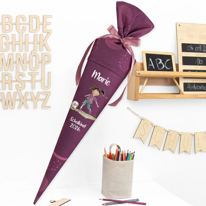 Deine Schultüte aus Stoff mit Wunschname - Mädchen Modell 6 - 70 cm