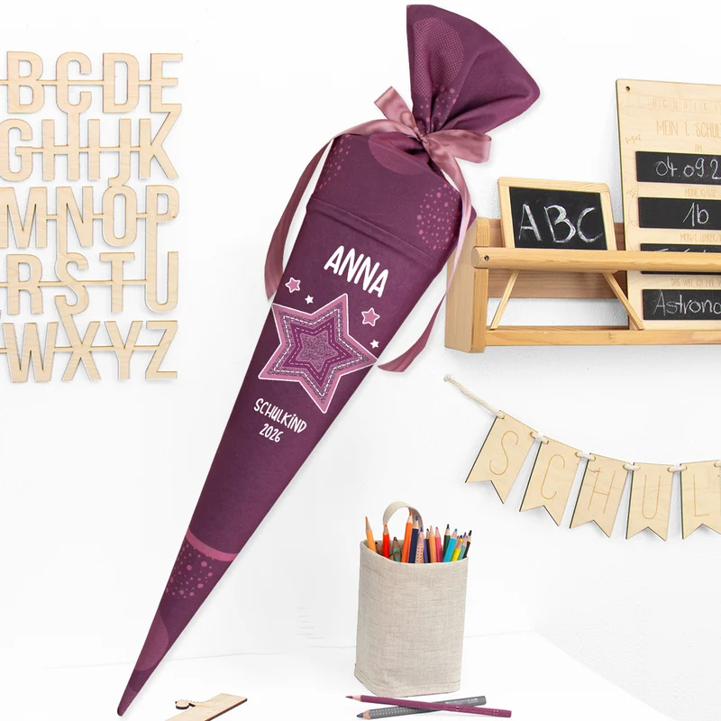 Deine Schultüte aus Stoff mit Wunschname - Mädchen Modell 6 - 70 cm