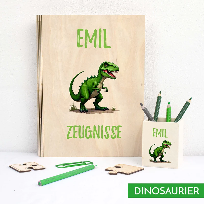 Zeugnismappe aus Holz personalisiert mit Wunschname und Wunschmotiv Geschenk zur Einschulung - Jungs