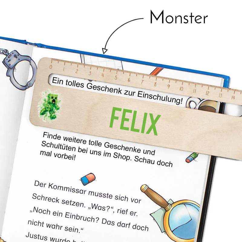 Lesehilfe und Lineal aus Holz personalisiert mit Name Geschenk zur Einschulung - Jungs