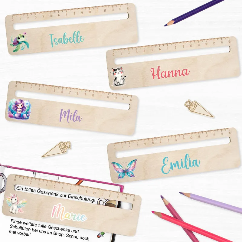 Lesehilfe und Lineal aus Holz personalisiert mit Name Geschenk zur Einschulung - Mädchen
