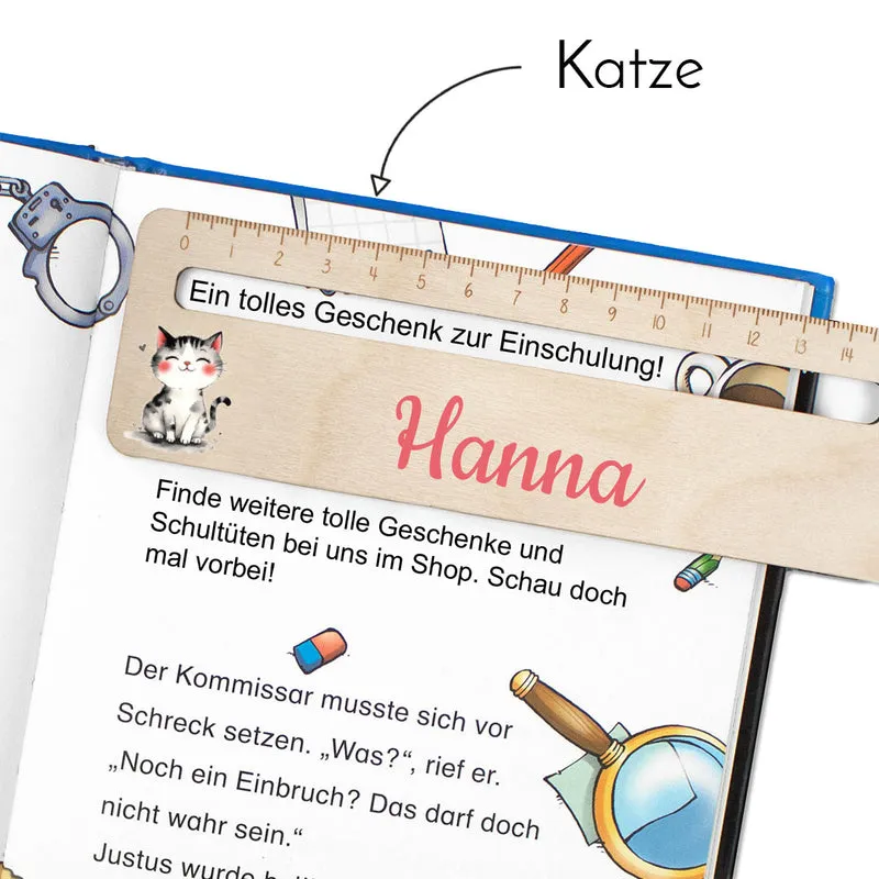 Lesehilfe und Lineal aus Holz personalisiert mit Name Geschenk zur Einschulung - Mädchen