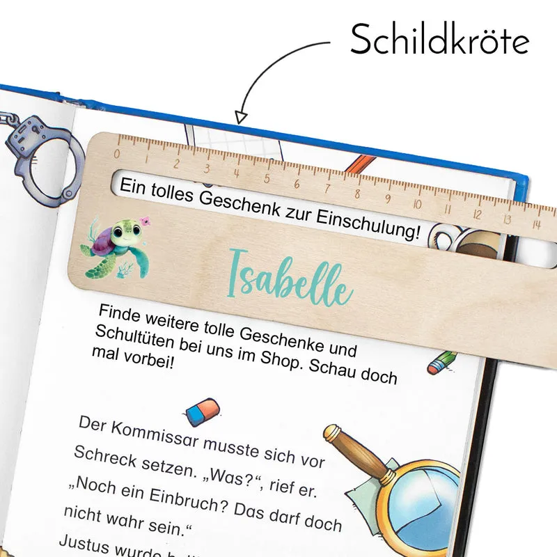 Lesehilfe und Lineal aus Holz personalisiert mit Name Geschenk zur Einschulung - Mädchen