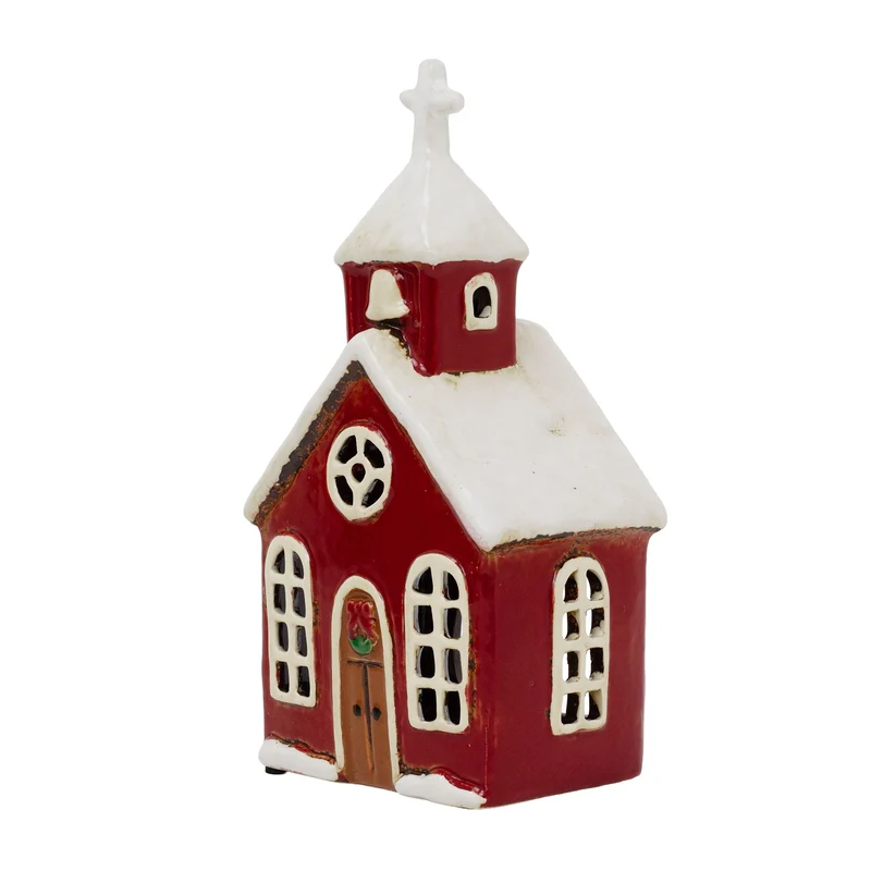 Ceramic Christmas Church Tealight Holder | Candle Holder Christmas Ornament
