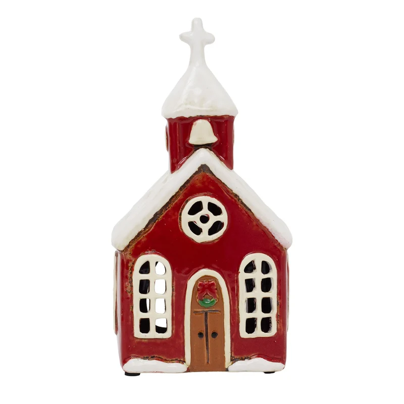 Ceramic Christmas Church Tealight Holder | Candle Holder Christmas Ornament