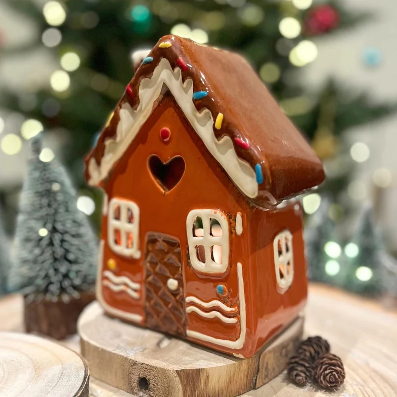 Ceramic Gingerbread House Christmas Tealight Holder | Festive Candle Ornament