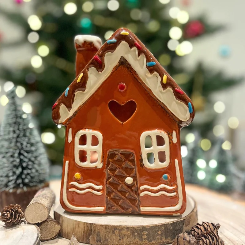 Ceramic Gingerbread House Christmas Tealight Holder | Festive Candle Ornament