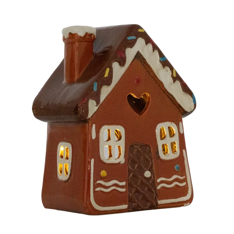 Ceramic Gingerbread House Christmas Tealight Holder | Festive Candle Ornament