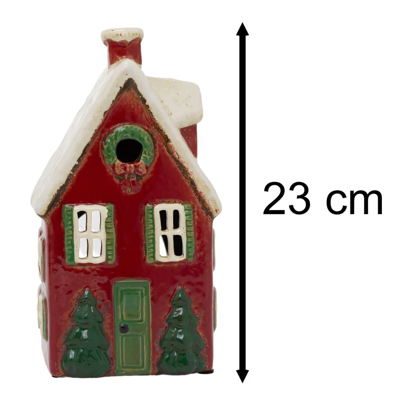 Red Ceramic Christmas House Tealight Holder | Candle Holder Cottage Ornament