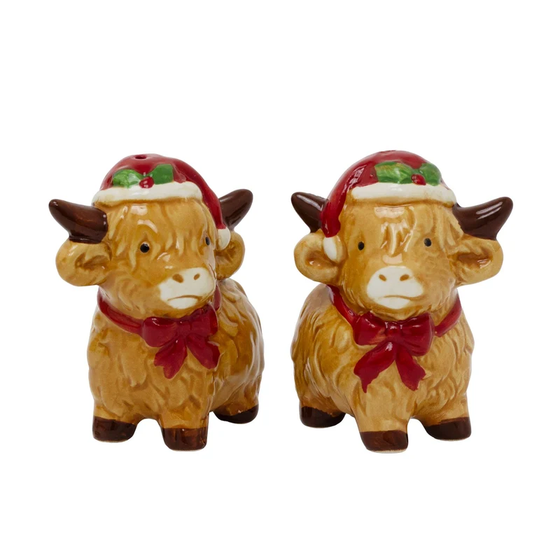 Christmas Highland Cow Salt & Pepper Shakers | Novelty Salt and Pepper Pots