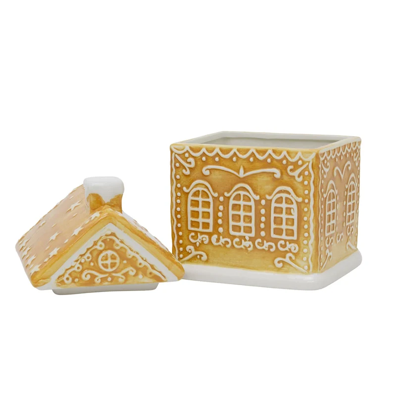 Gingerbread House Cookie Jar | Christmas Ceramic Biscuit Barrel with Lid - 23cm
