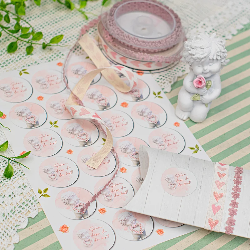 24 Aufkleber Schön dass du da bist Engel 4 cm rund rosé