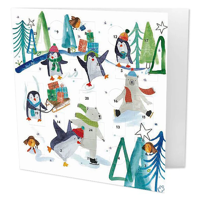 Wintertime Fun Christmas Advent Calendar Greetings Card, Winter Wildlife Design