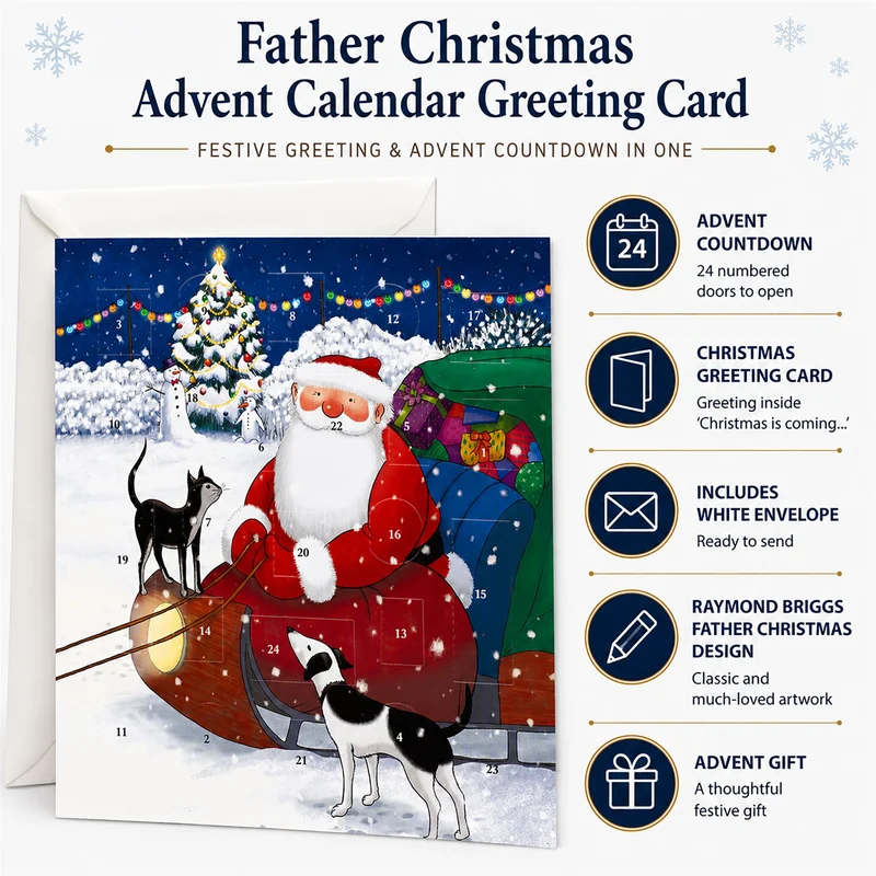 Father Christmas Advent Calendar Greeting Card, Raymond Briggs Santa Design