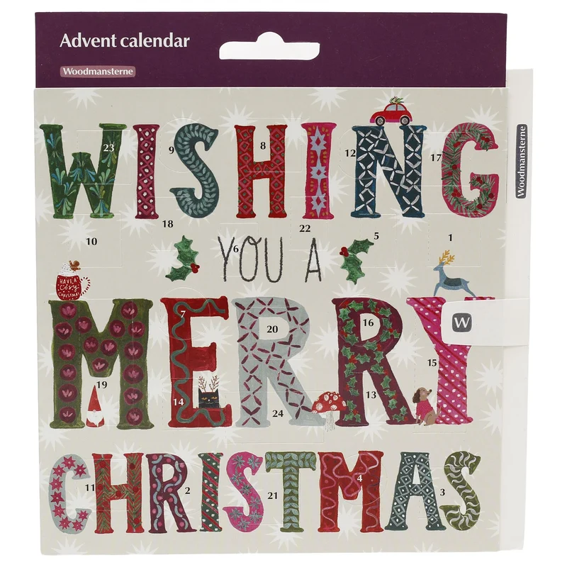 Christmas Advent Calendar Card, Merry Christmas Greetings Card with Envelope