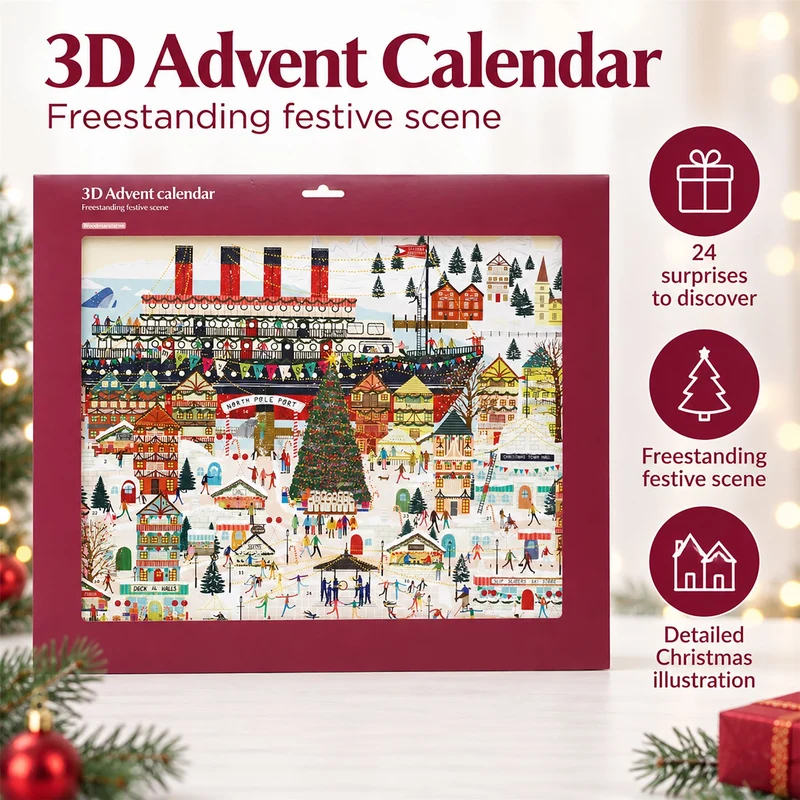 Christmas at the Port Large 3D Advent Calendar, Freestanding Village 24 Door