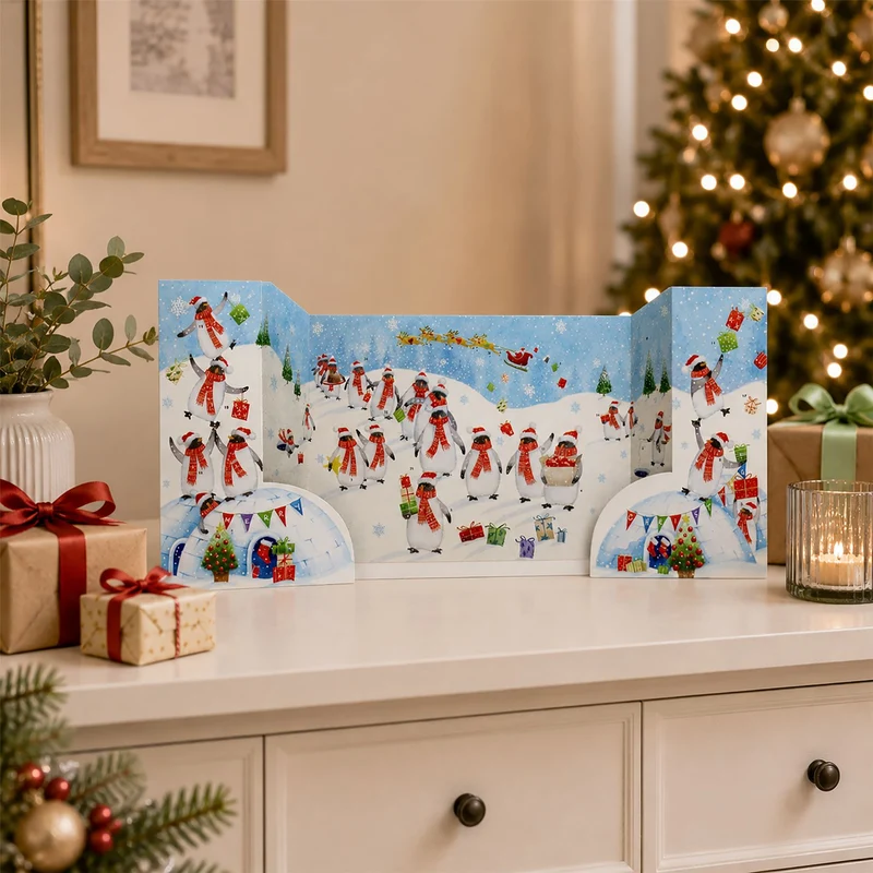 Penguins in Scarves 3D Christmas Advent Calendar, Freestanding 24 Window