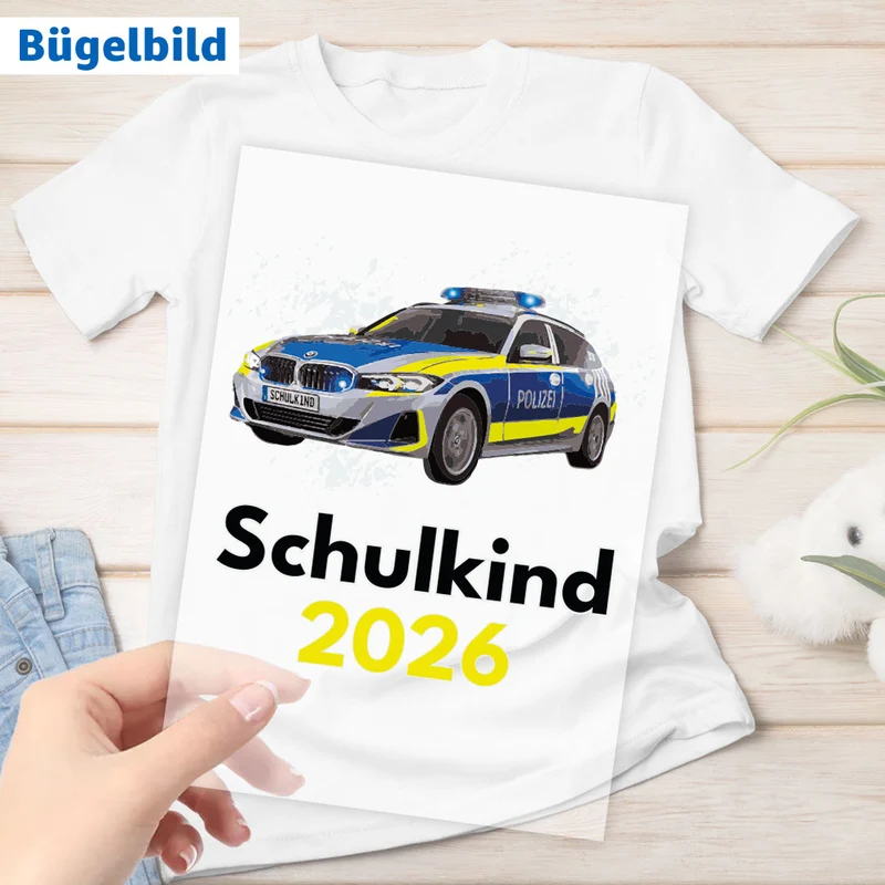 Bügelbild - Schulkind - Wunschname & Wunschjahr - Polizei